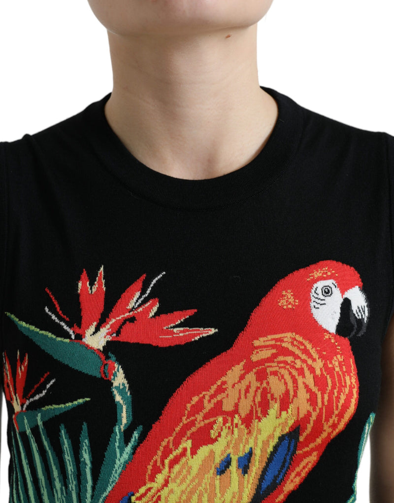 Dolce & Gabbana Black Bird Wool Knit Sleeveless Tank Top