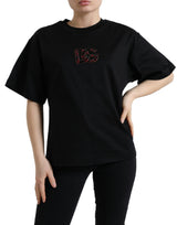 Dolce & Gabbana Black Cotton DG Crystal Crewneck Tee