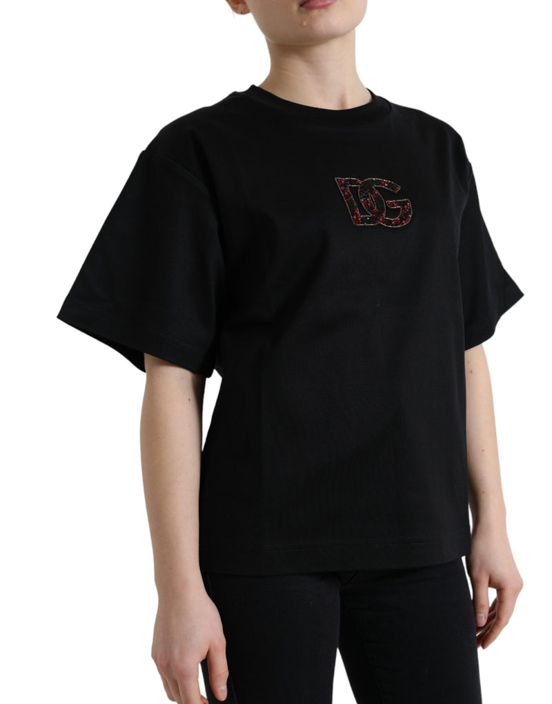 Dolce & Gabbana Black Cotton DG Crystal Crewneck Tee