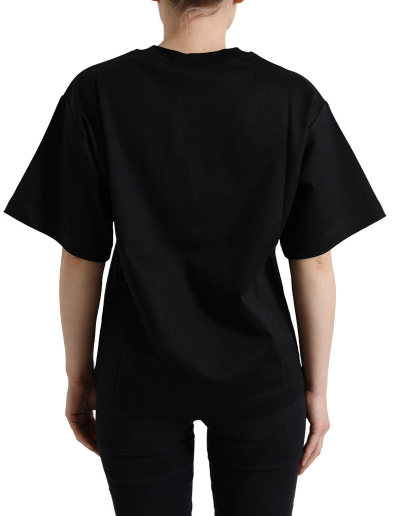 Dolce & Gabbana Black Cotton DG Crystal Crewneck Tee