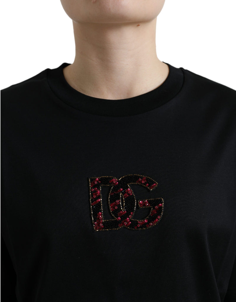Dolce & Gabbana Black Cotton DG Crystal Crewneck Tee