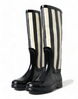 Dolce & Gabbana Black Rubber Knee High Flat Boots