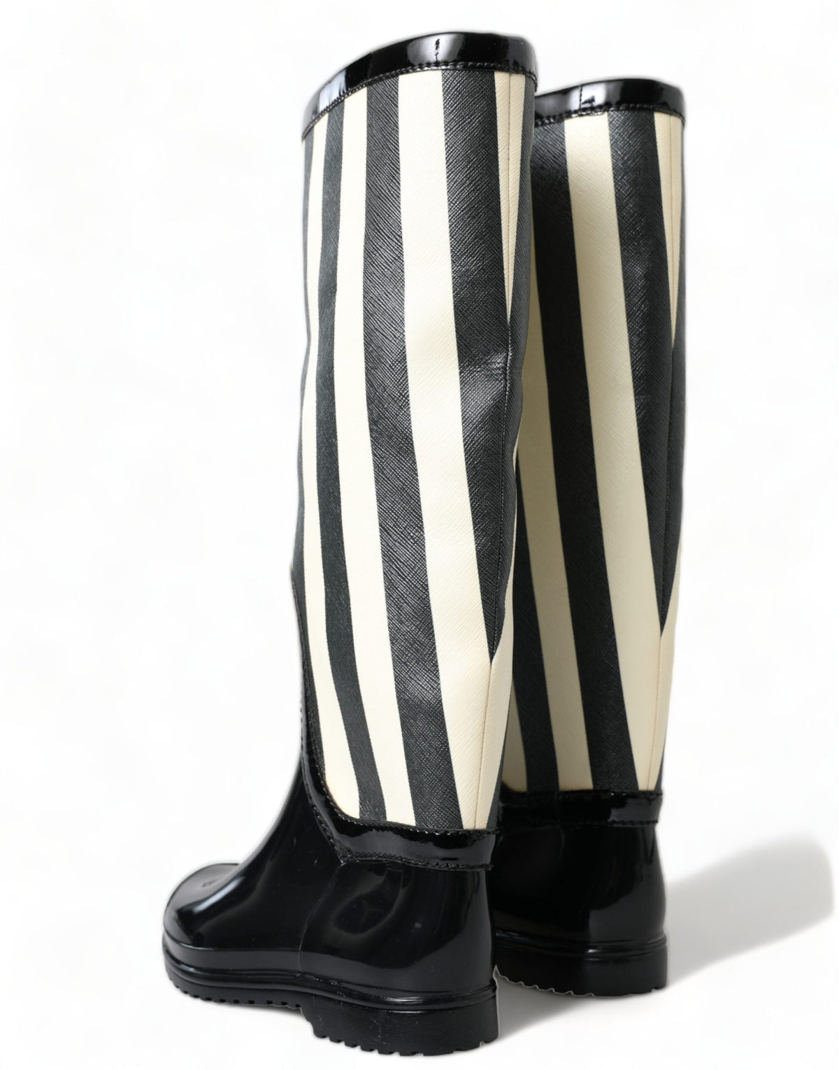 Dolce & Gabbana Black Rubber Knee High Flat Boots