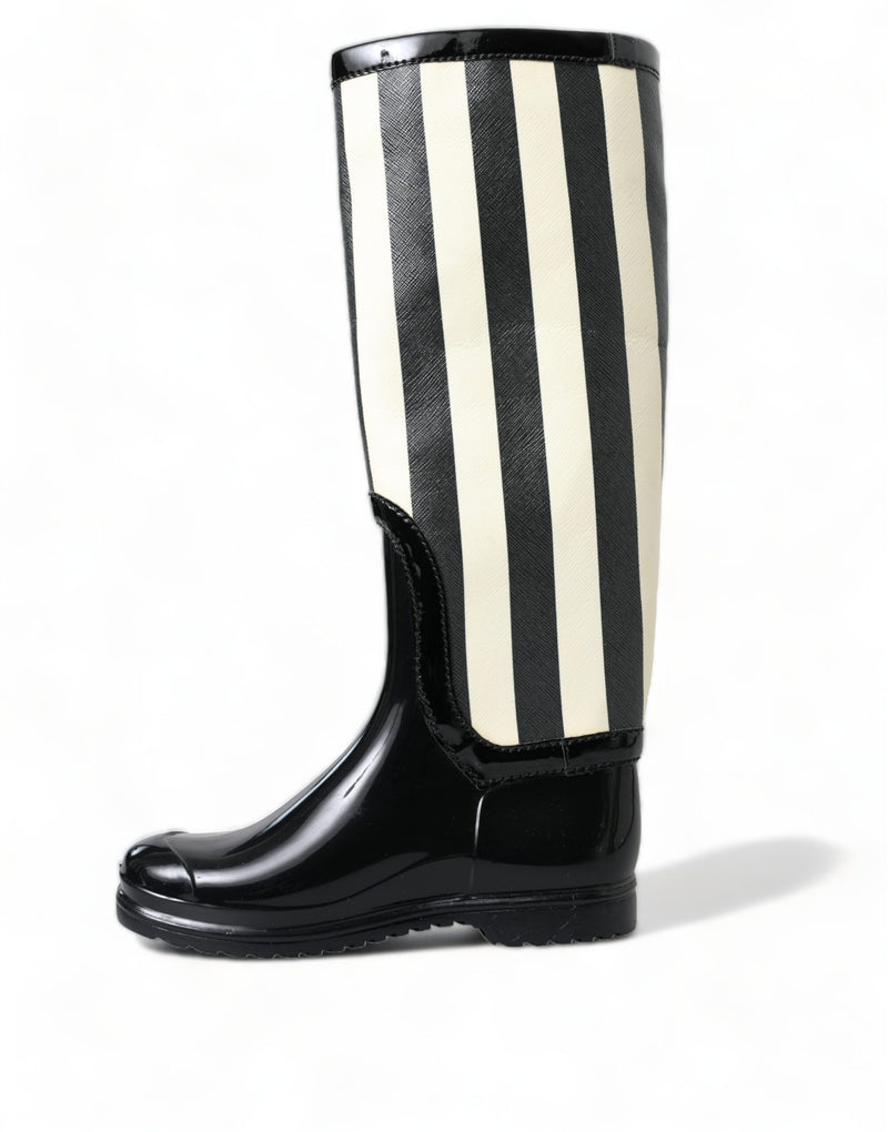 Dolce & Gabbana Black Rubber Knee High Flat Boots
