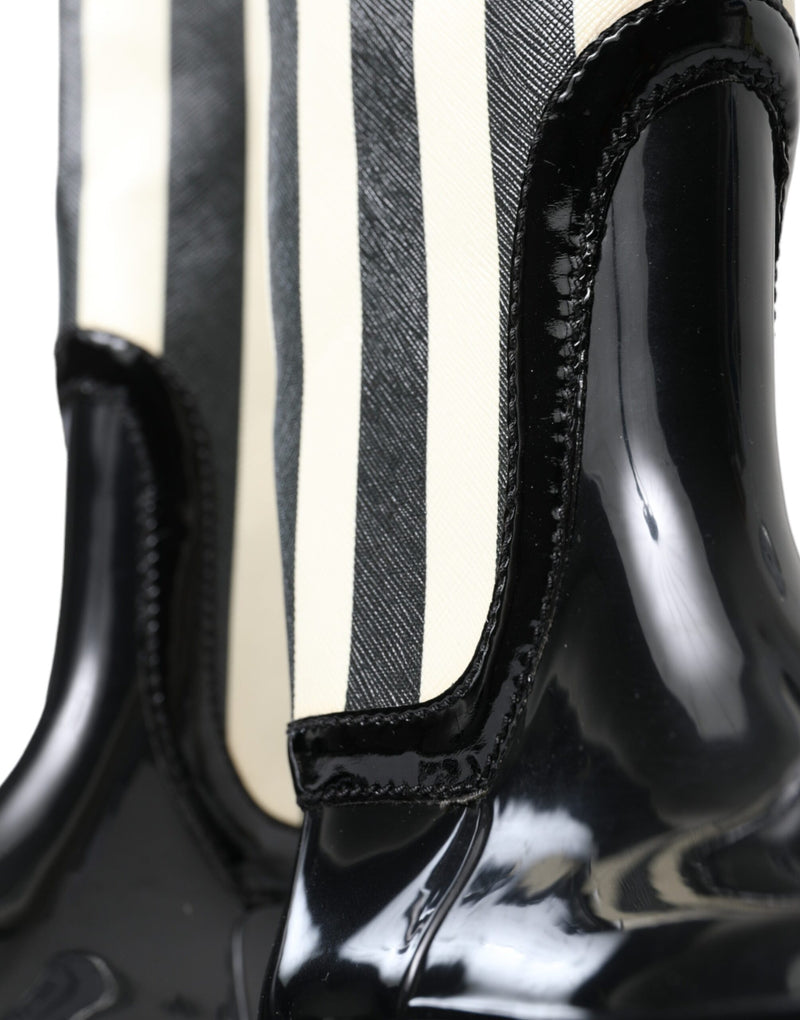 Dolce & Gabbana Black Rubber Knee High Flat Boots