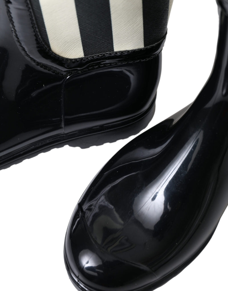 Dolce & Gabbana Black Rubber Knee High Flat Boots
