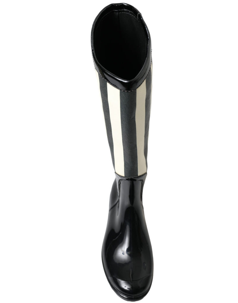 Dolce & Gabbana Black Rubber Knee High Flat Boots