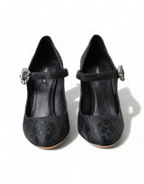Dolce & Gabbana Black Brocade Mary Janes Heels Pumps