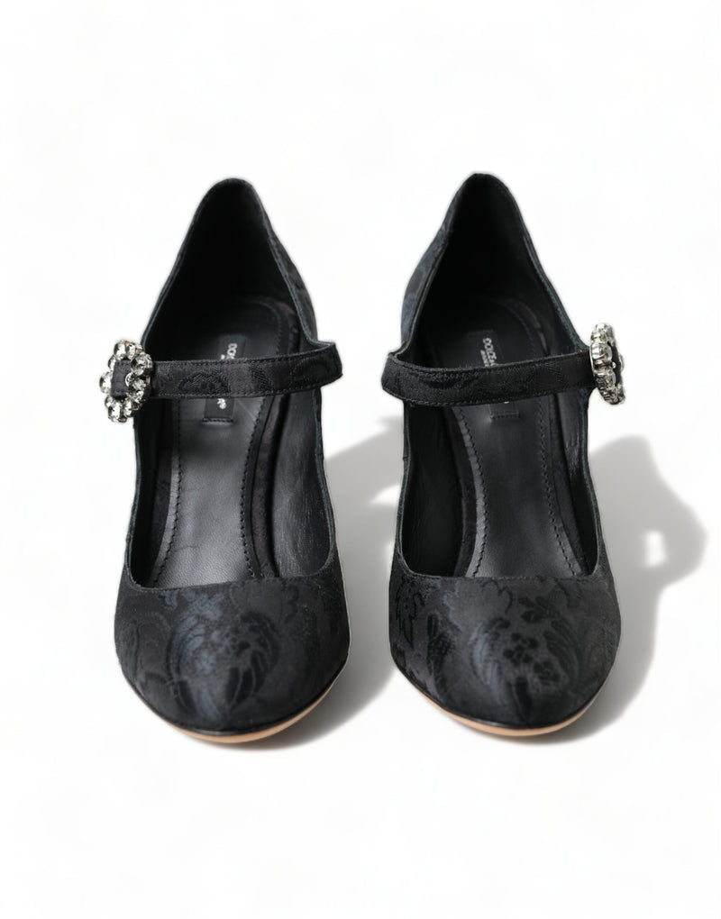 Dolce & Gabbana Black Brocade Mary Janes Heels Pumps