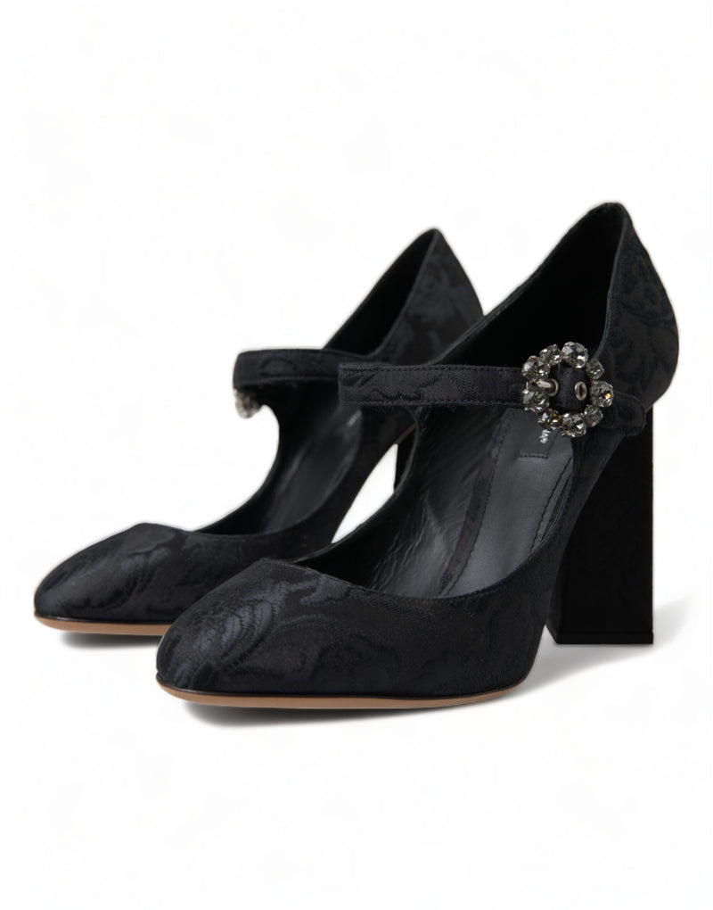 Dolce & Gabbana Black Brocade Mary Janes Heels Pumps