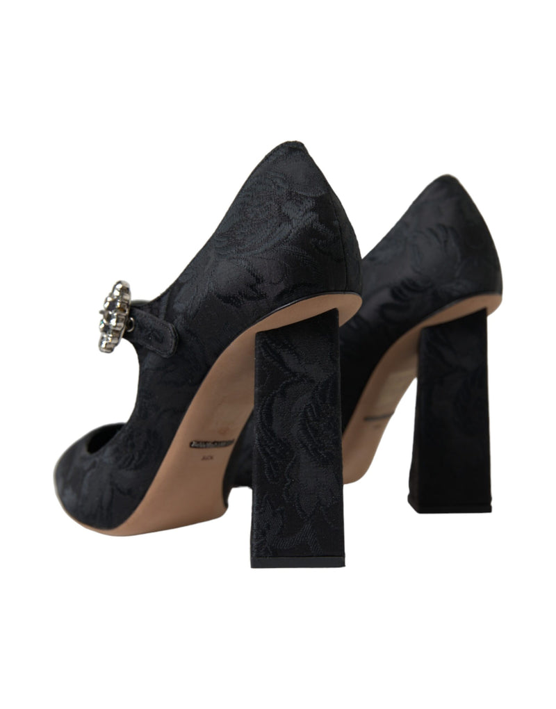 Dolce & Gabbana Black Brocade Mary Janes Heels Pumps