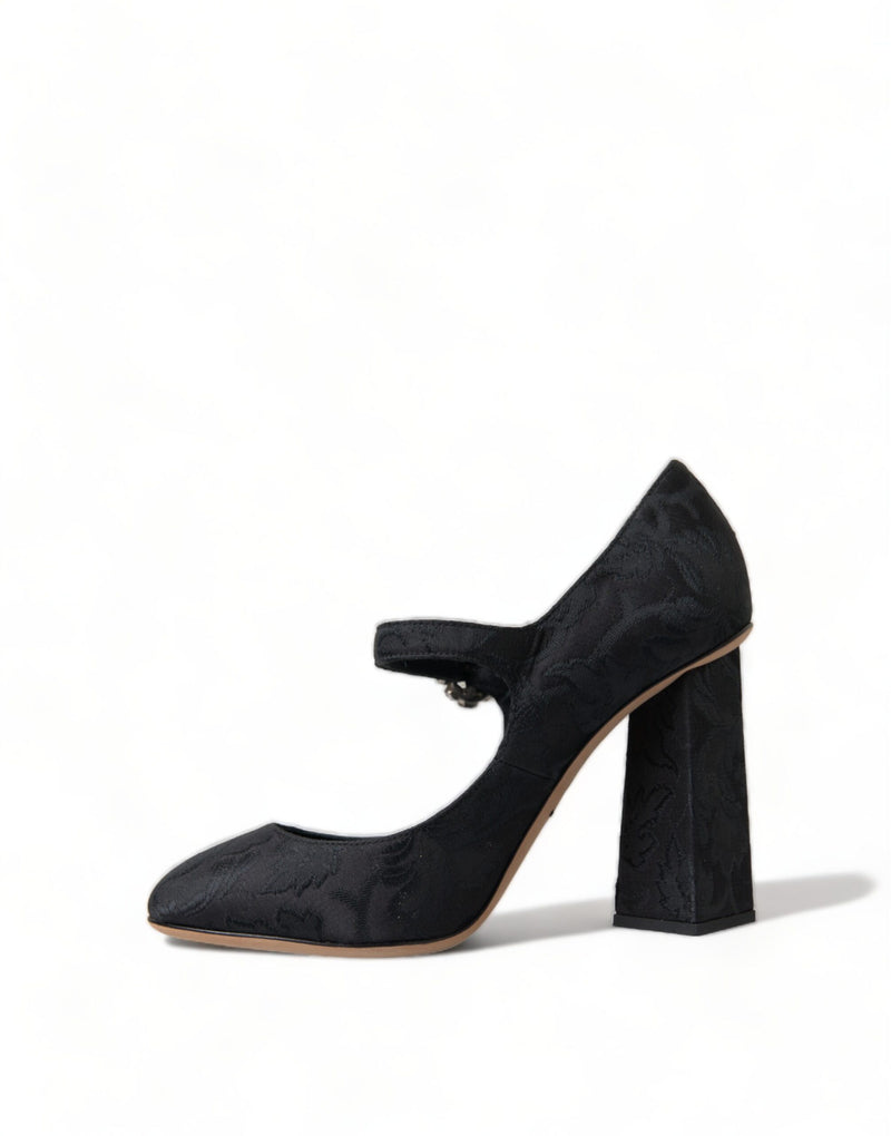 Dolce & Gabbana Black Brocade Mary Janes Heels Pumps