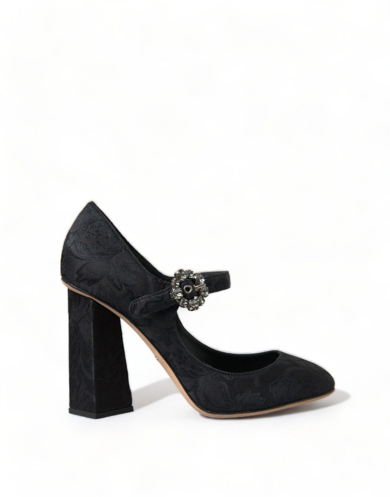 Dolce & Gabbana Black Brocade Mary Janes Heels Pumps