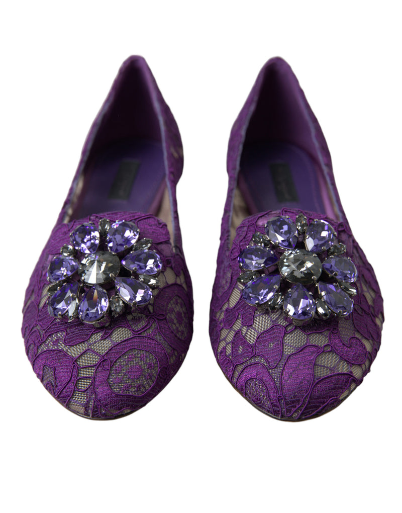 Dolce & Gabbana Purple Vally Taormina Lace Crystal Flats