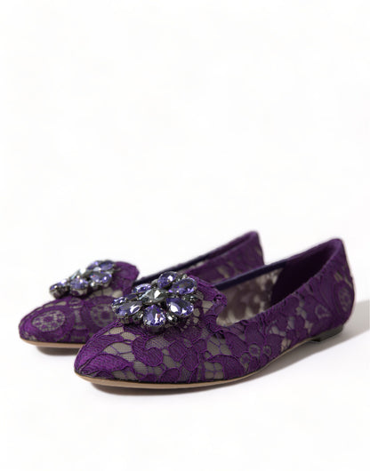 Dolce & Gabbana Paarse Vally Taormina Flats met Kant en Kristallen