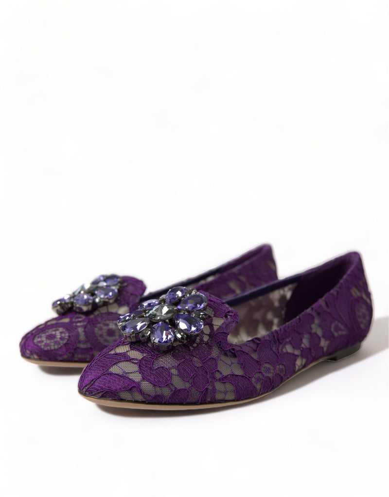 Dolce & Gabbana Purple Vally Taormina Lace Crystal Flats