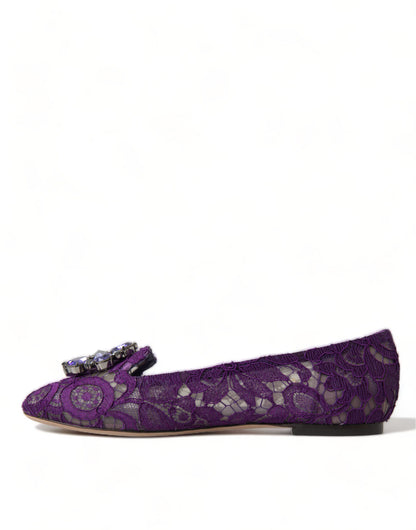 Dolce & Gabbana Paarse Vally Taormina Flats met Kant en Kristallen