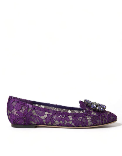 Dolce & Gabbana Paarse Vally Taormina Flats met Kant en Kristallen