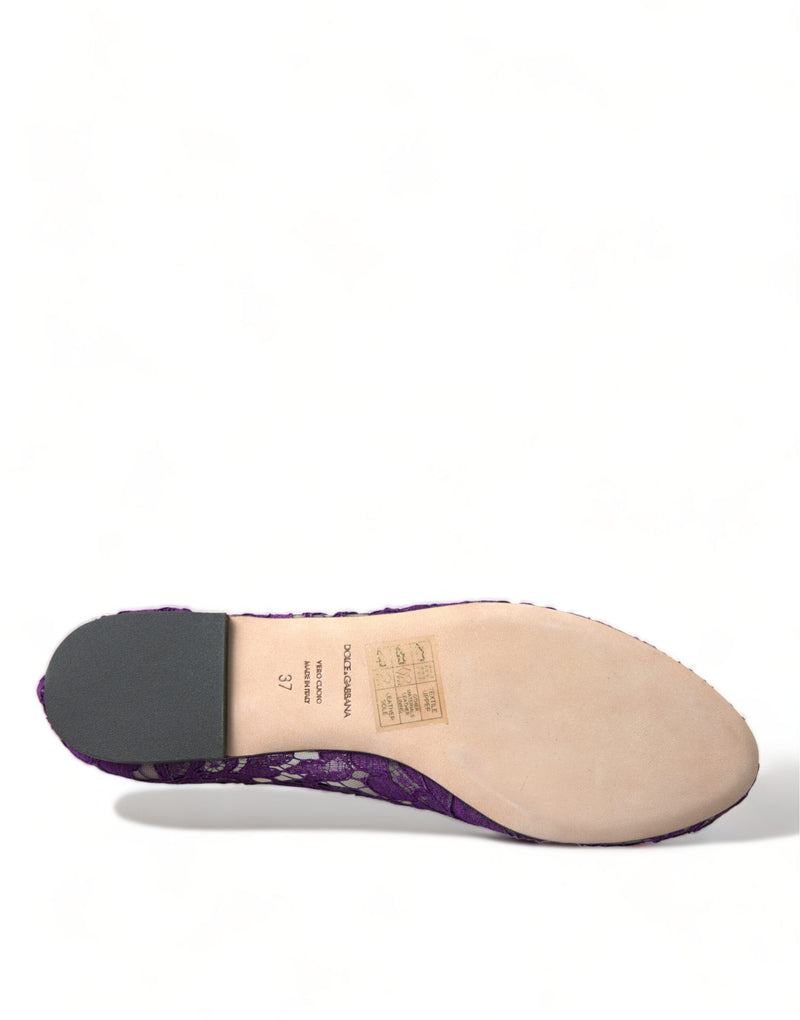 Dolce & Gabbana Purple Vally Taormina Lace Crystal Flats