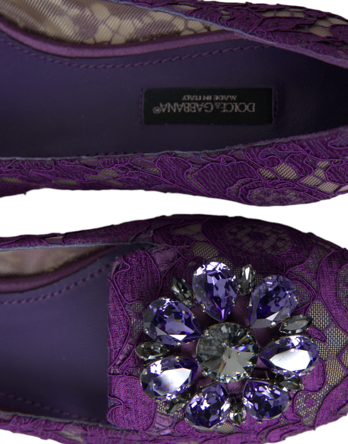Dolce & Gabbana Purple Vally Taormina Lace Crystal Flats