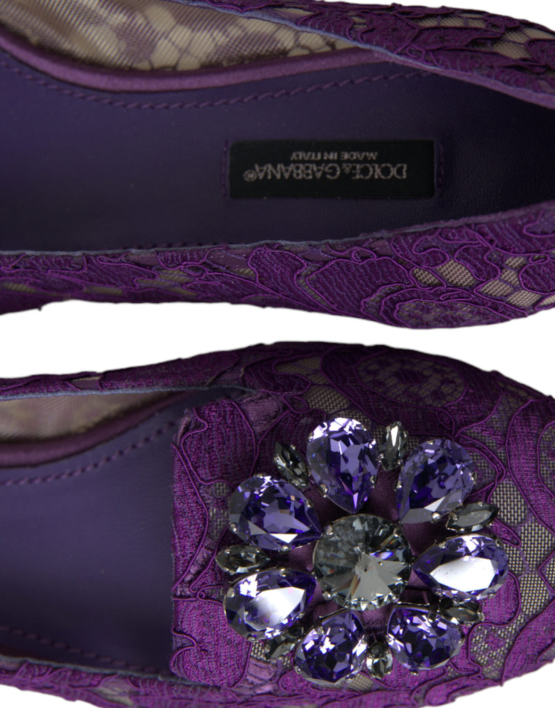 Dolce & Gabbana Purple Vally Taormina Lace Crystal Flats