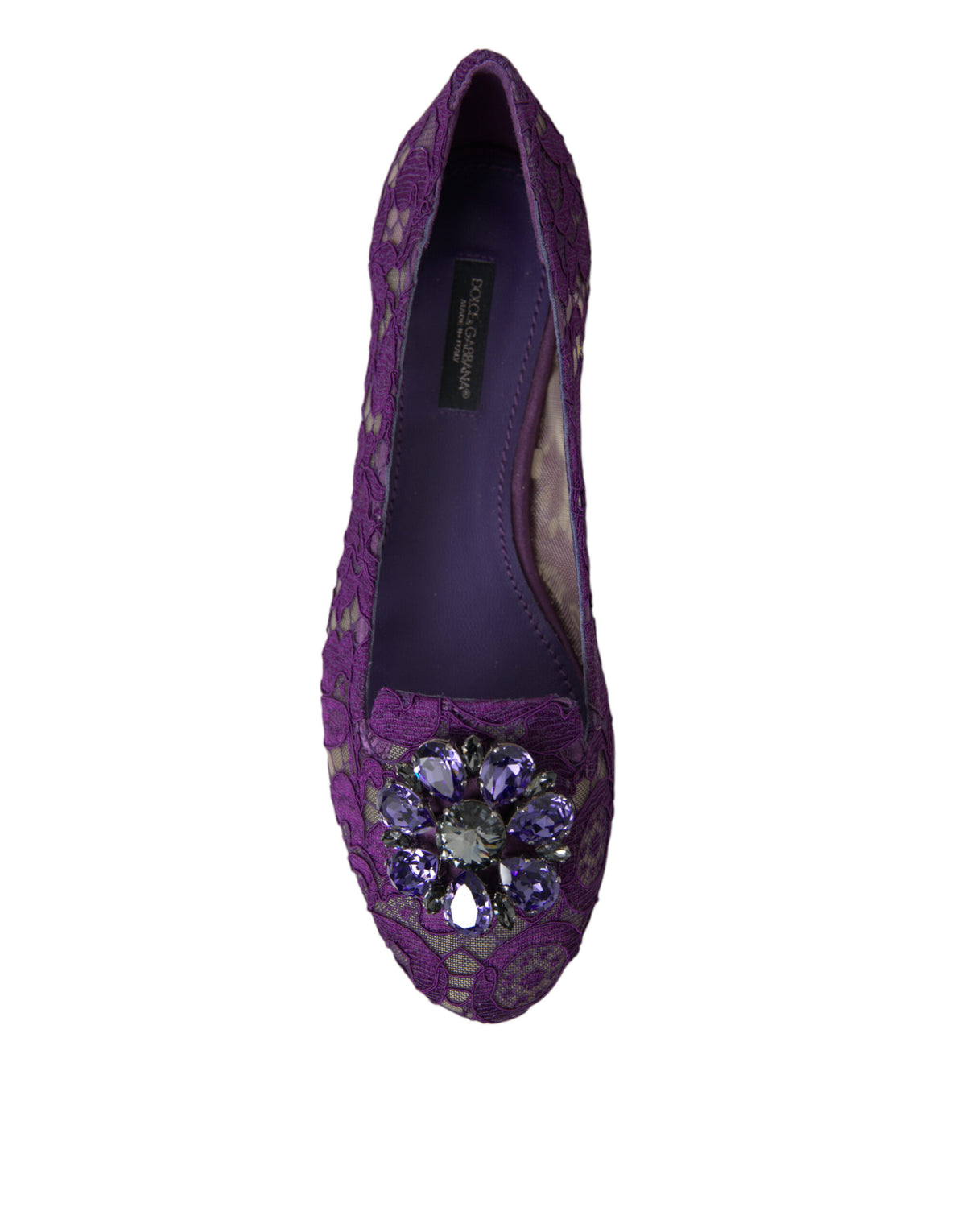 Dolce & Gabbana Purple Vally Taormina Lace Crystal Flats