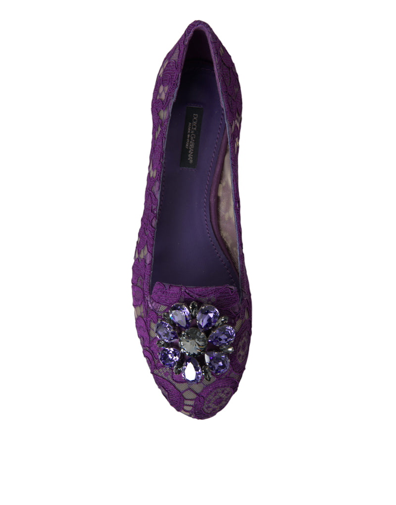 Dolce & Gabbana Purple Vally Taormina Lace Crystal Flats