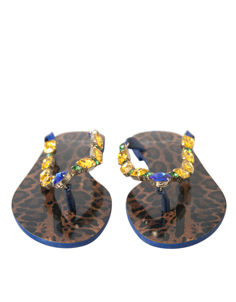 Dolce & Gabbana Blue Crystals Flats Sandals for Beachwear