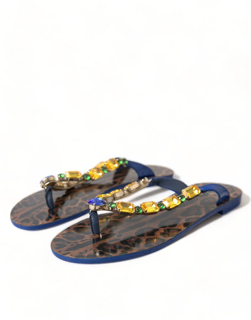 Dolce & Gabbana Blue Crystals Flats Sandals for Beachwear