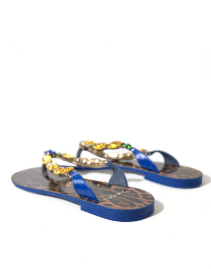 Dolce & Gabbana Blue Crystals Flats Sandals Beachwear Shoes