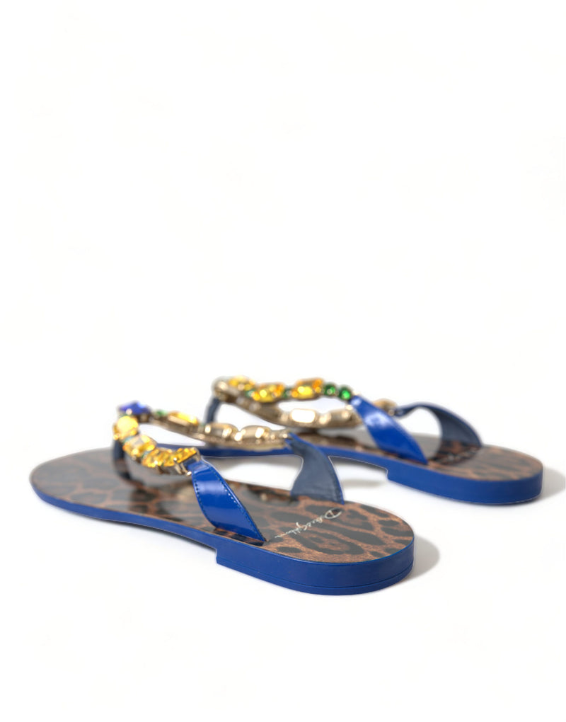 Dolce & Gabbana Blue Crystals Flats Sandals for Beachwear