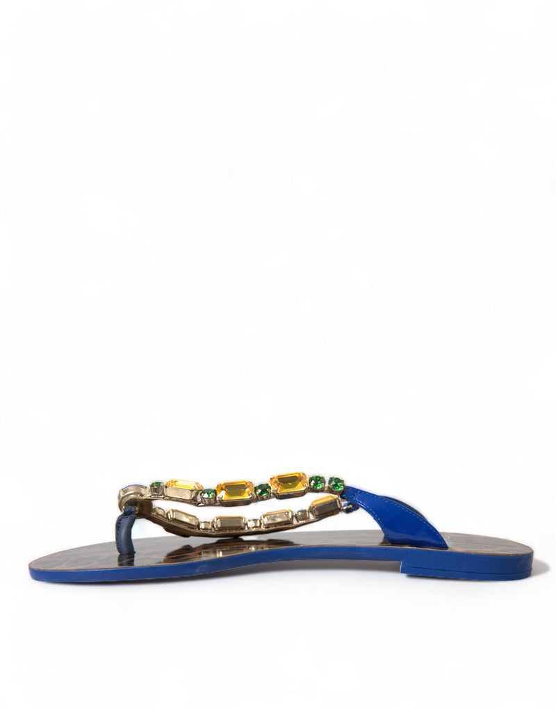 Dolce & Gabbana Blue Crystals Flats Sandals for Beachwear