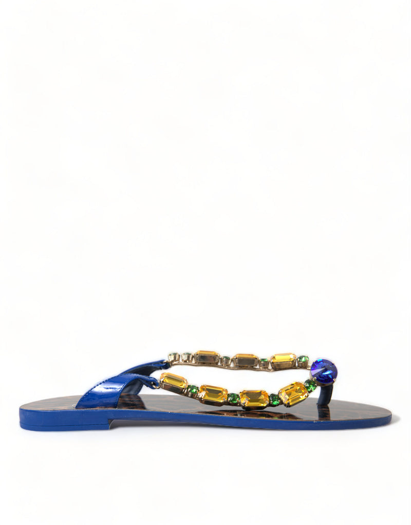 Dolce & Gabbana Blue Crystals Flats Sandals for Beachwear