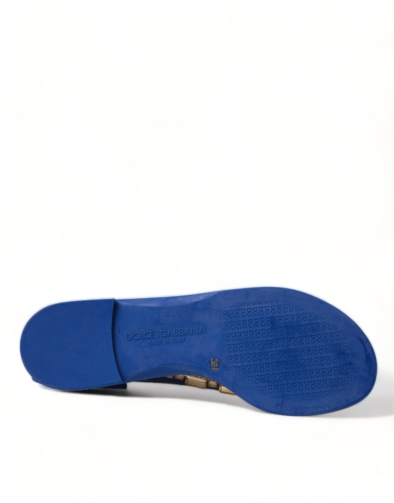 Dolce & Gabbana Blue Crystals Flats Sandals for Beachwear