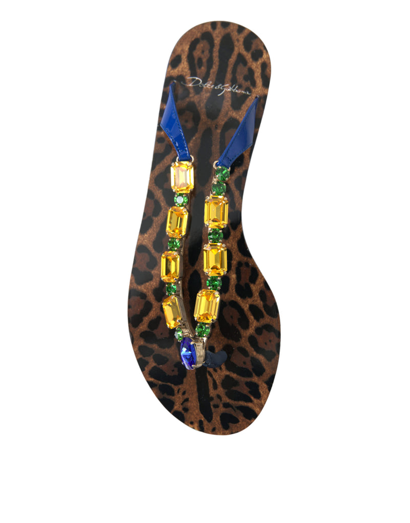 Dolce & Gabbana Blue Crystals Flats Sandals for Beachwear