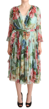 Robe Midi En Soie Multicolore Fleurie Dolce & Gabbana