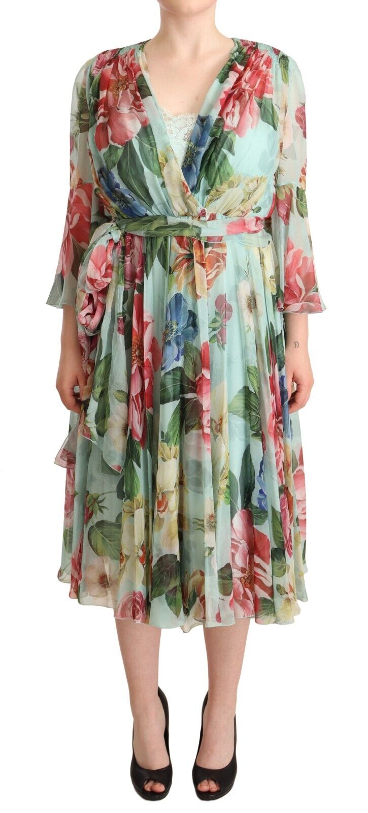 Robe Midi En Soie Multicolore Fleurie Dolce & Gabbana
