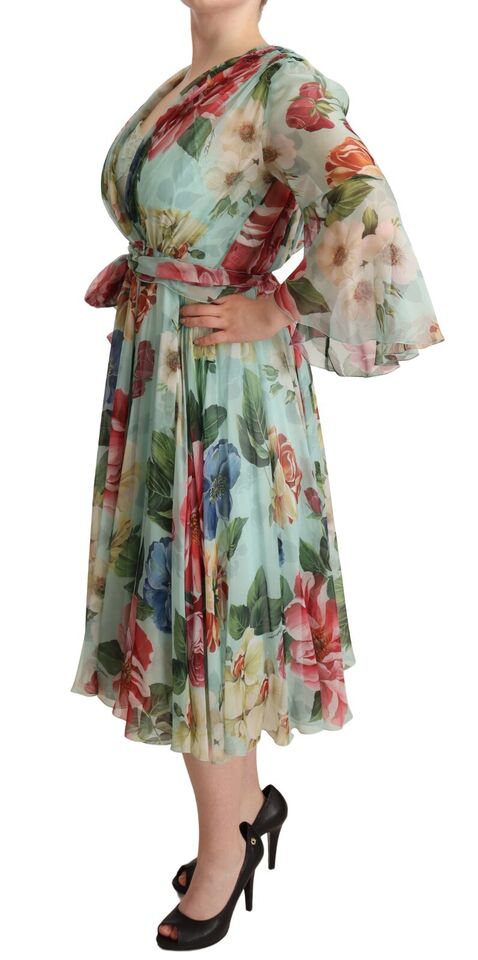 Robe Midi En Soie Multicolore Fleurie Dolce & Gabbana
