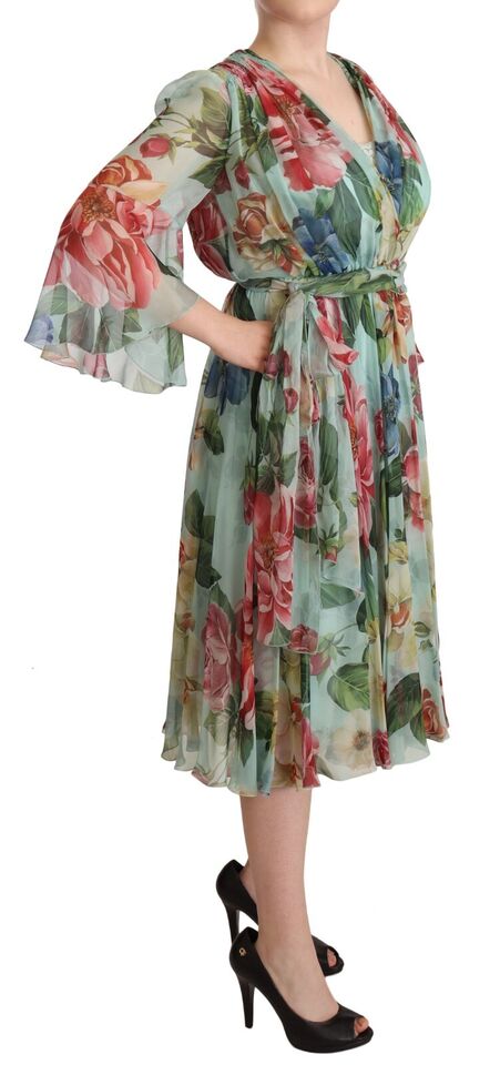 Robe Midi En Soie Multicolore Fleurie Dolce & Gabbana