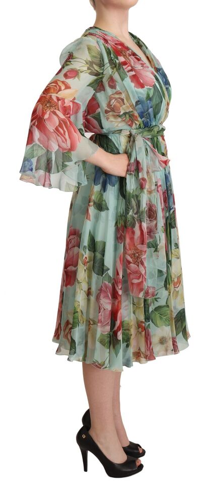 Robe Midi En Soie Multicolore Fleurie Dolce & Gabbana