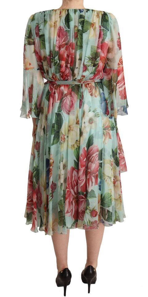 Robe Midi En Soie Multicolore Fleurie Dolce & Gabbana
