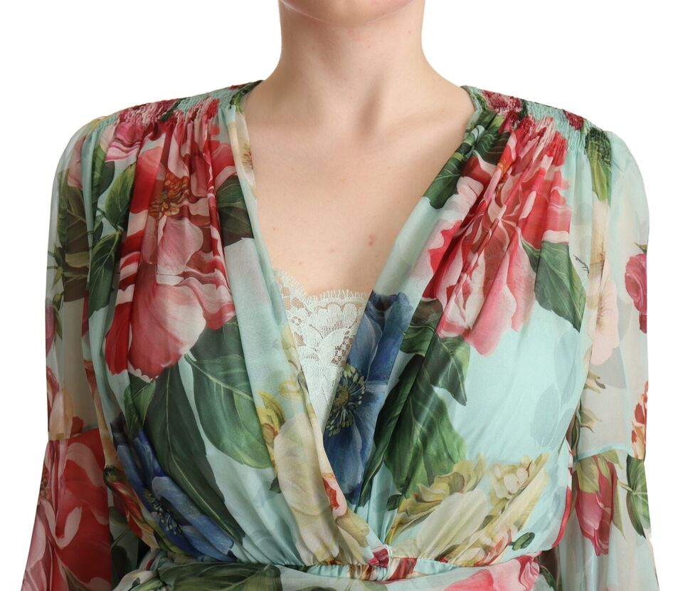 Robe Midi En Soie Multicolore Fleurie Dolce & Gabbana