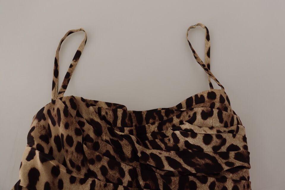Robe Midi Ruchée Imprimé Léopard Brun Dolce & Gabbana