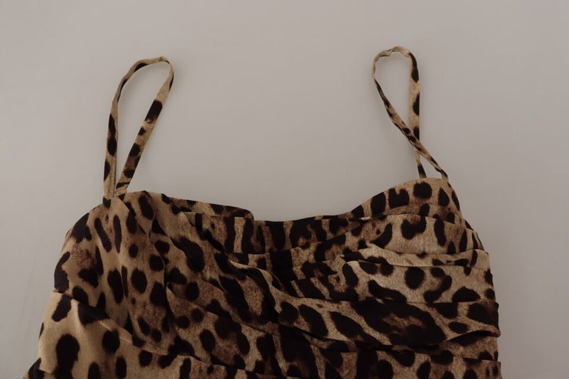 Robe Midi Ruchée Imprimé Léopard Brun Dolce & Gabbana