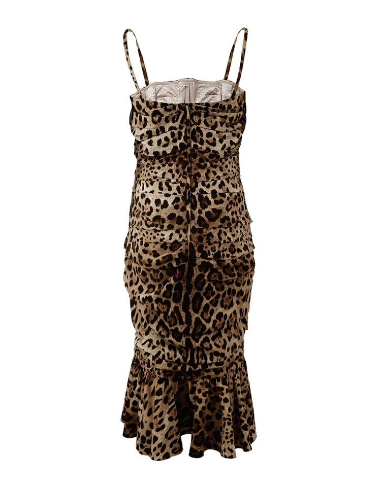 Robe Midi Ruchée Imprimé Léopard Brun Dolce & Gabbana