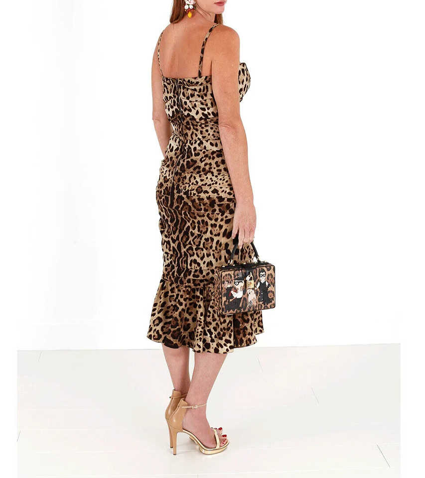 Robe Midi Ruchée Imprimé Léopard Brun Dolce & Gabbana