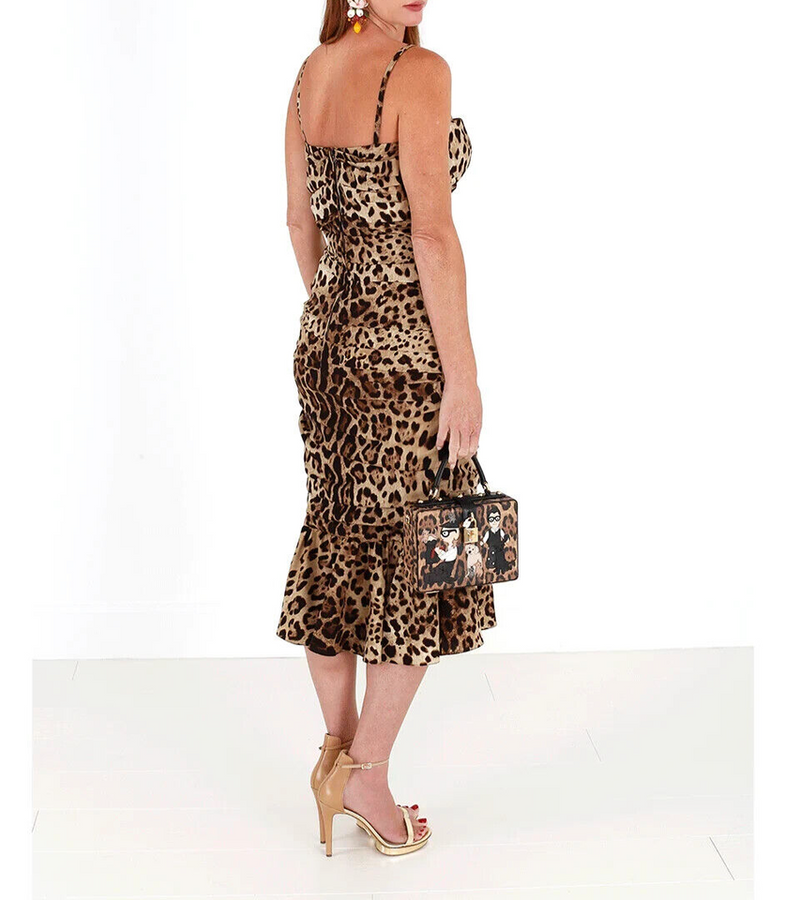 Robe Midi Ruchée Imprimé Léopard Brun Dolce & Gabbana