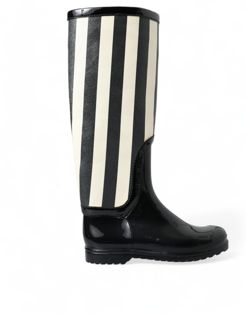 Dolce & Gabbana Black Rubber Knee High Flat Boots