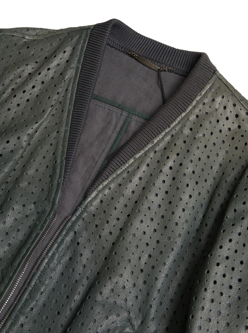 Bomber en cuir perforé vert de Dolce & Gabbana