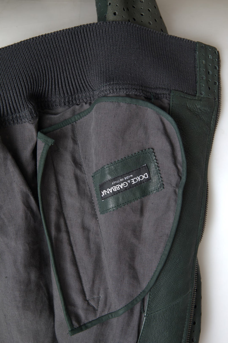 Bomber en cuir perforé vert de Dolce & Gabbana